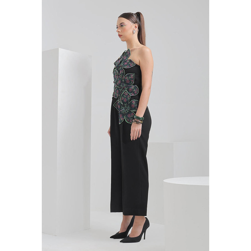 THE SILK LOVE Embroidered Jumpsuit Kohl Black