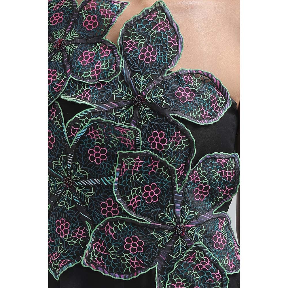THE SILK LOVE Embroidered Jumpsuit Kohl Black
