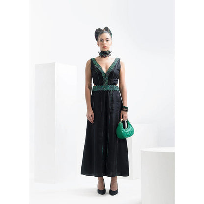 THE SILK LOVE Flared Silk Jumpsuit In Kohl Black