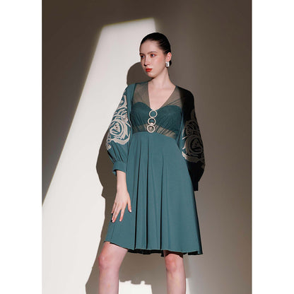 THE SILK LOVE Forest Teal Romania Dress