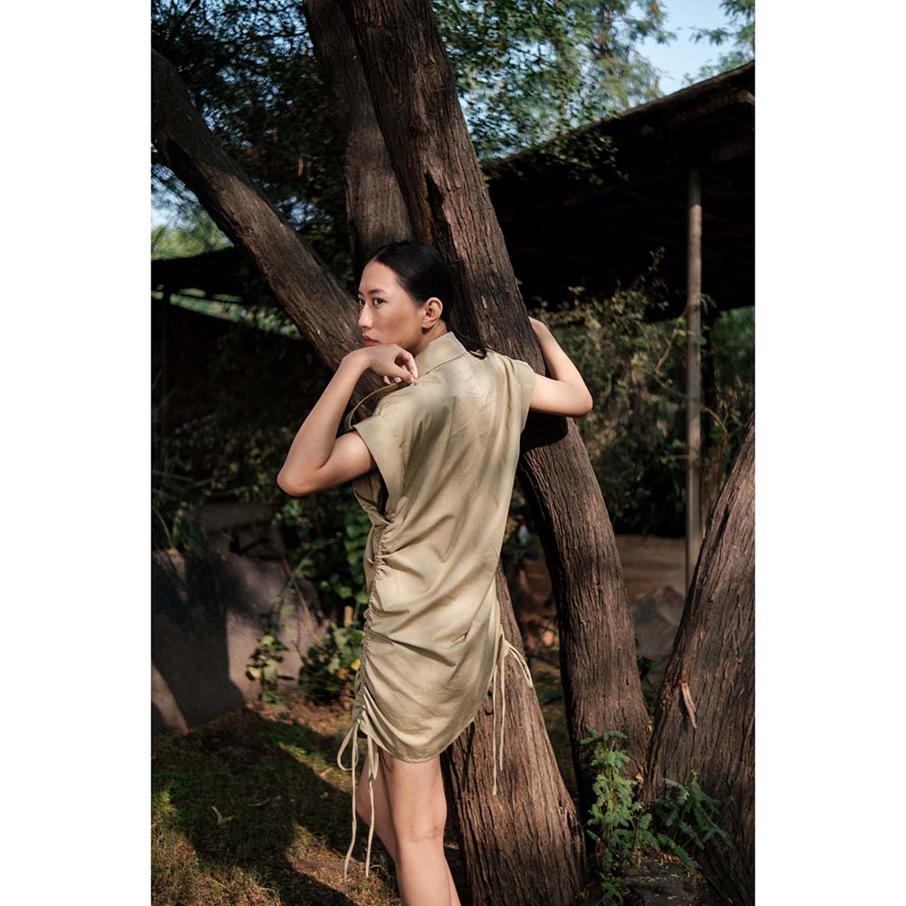 The Terra tribe Khaki Sunrise Gather Dress