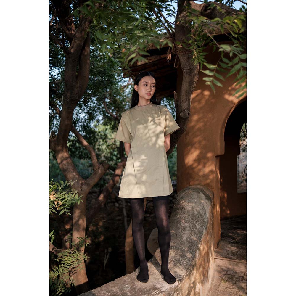 The Terra tribe Khaki Rory Rib Dress
