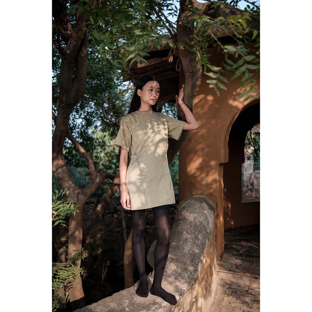 The Terra tribe Khaki Rory Rib Dress