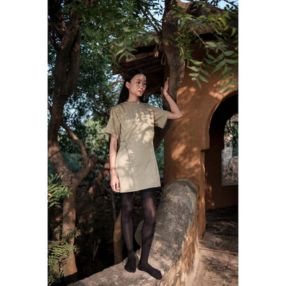 The Terra tribe Khaki Rory Rib Dress