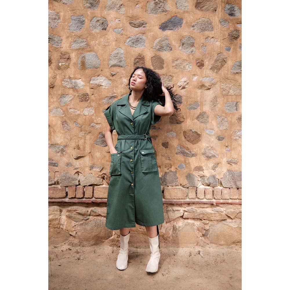 The Terra tribe Olive Harajuku Trench Coat Dress with Belt (Set of 2)
