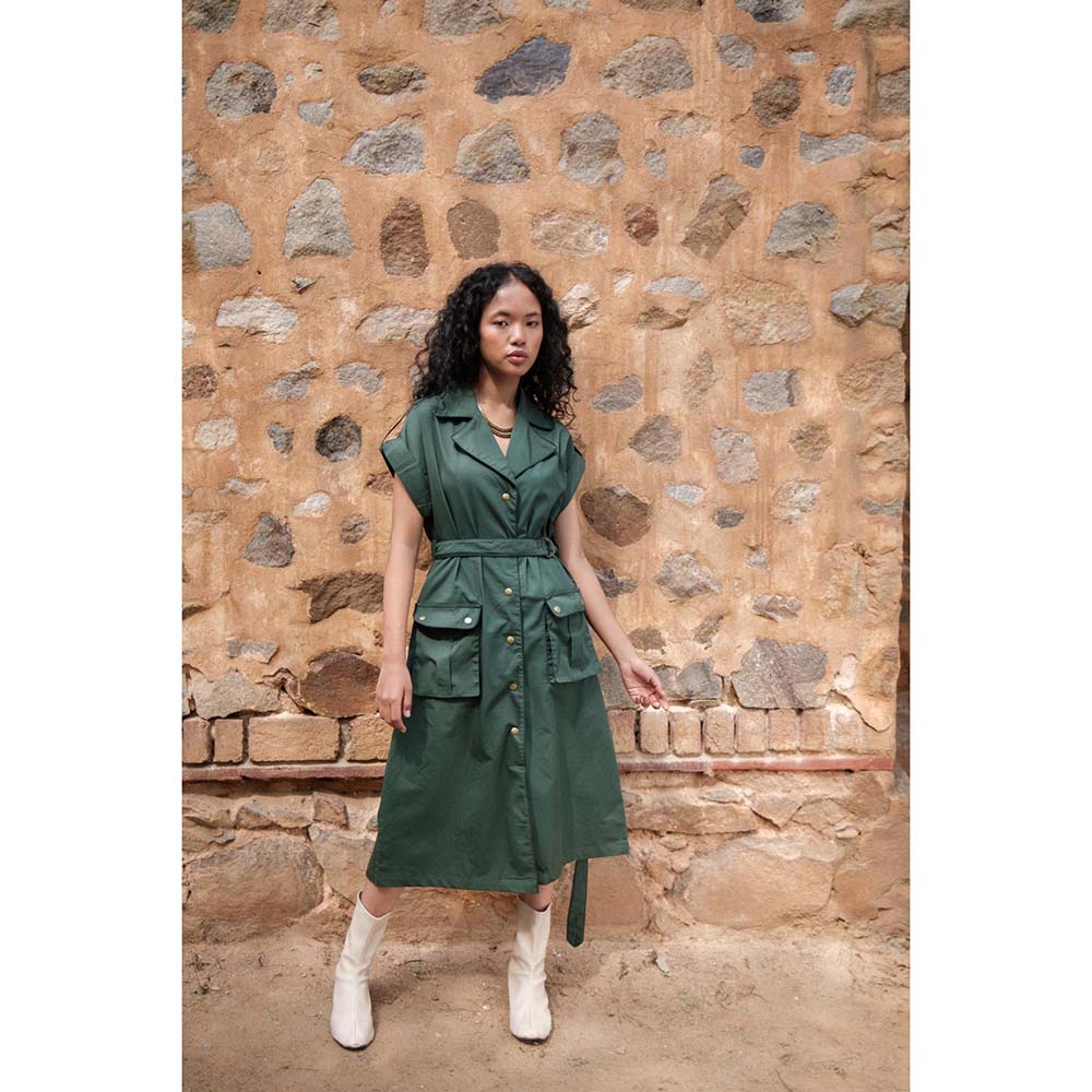 The Terra tribe Olive Harajuku Trench Coat Dress with Belt (Set of 2)