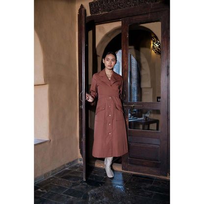 The Terra tribe Brown Harajuku Trench Coat Dress