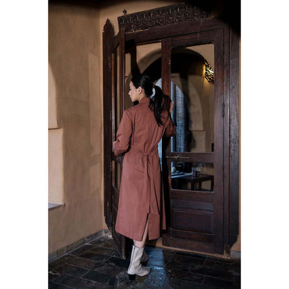 The Terra tribe Brown Harajuku Trench Coat Dress