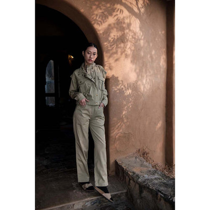 The Terra tribe Khaki Sheldon Cropped Jacket