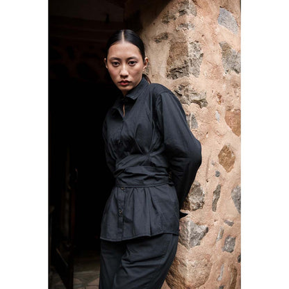 The Terra tribe Black Nara Front Knot Shirt