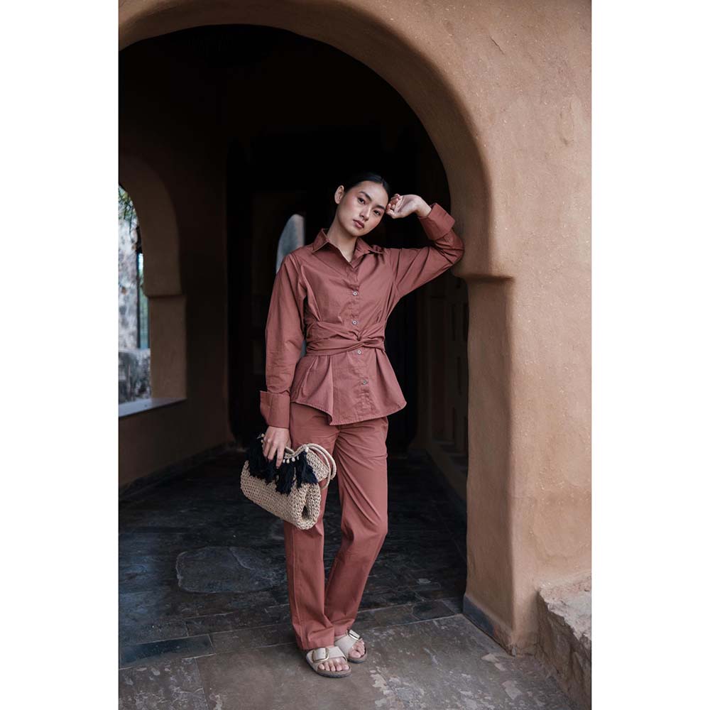 The Terra tribe Brown Nara Front Knot Shirt