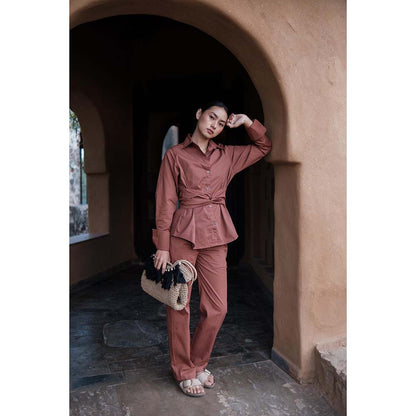 The Terra tribe Brown Nara Front Knot Shirt