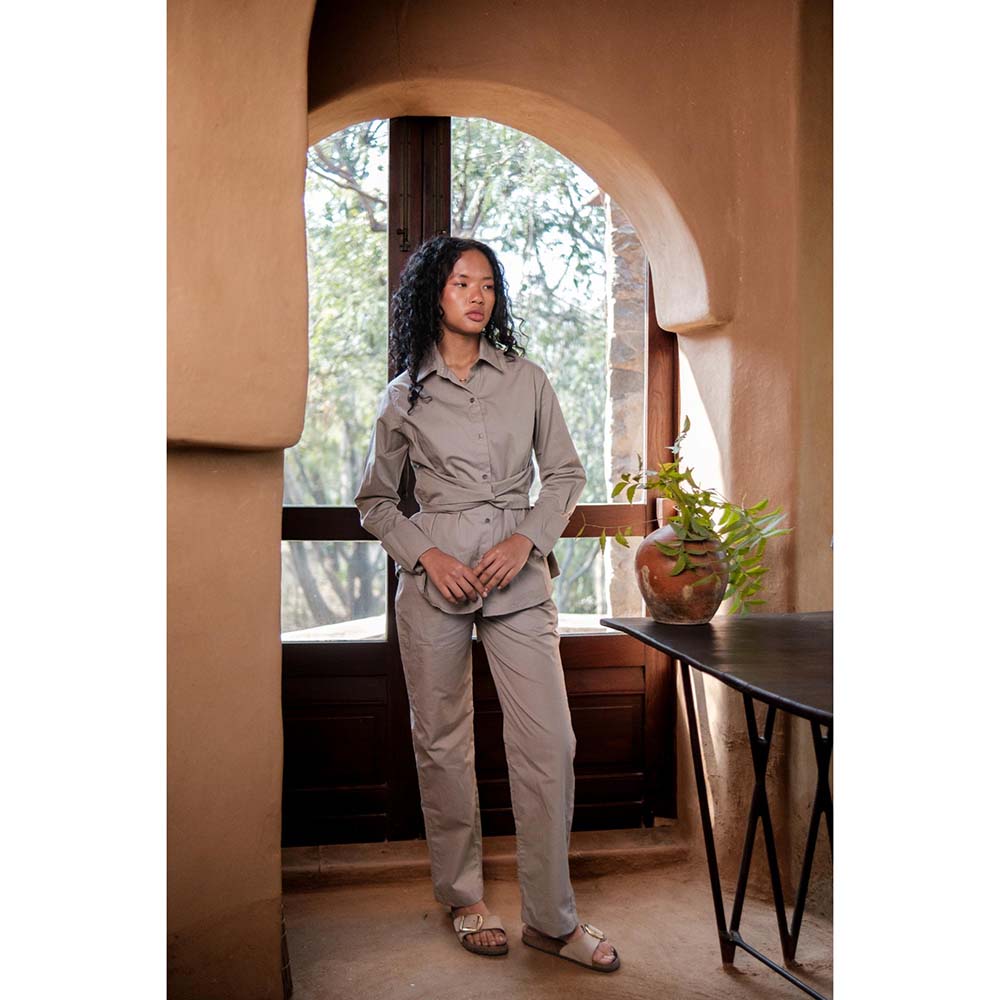 The Terra tribe Grey Nara Front Knot Shirt