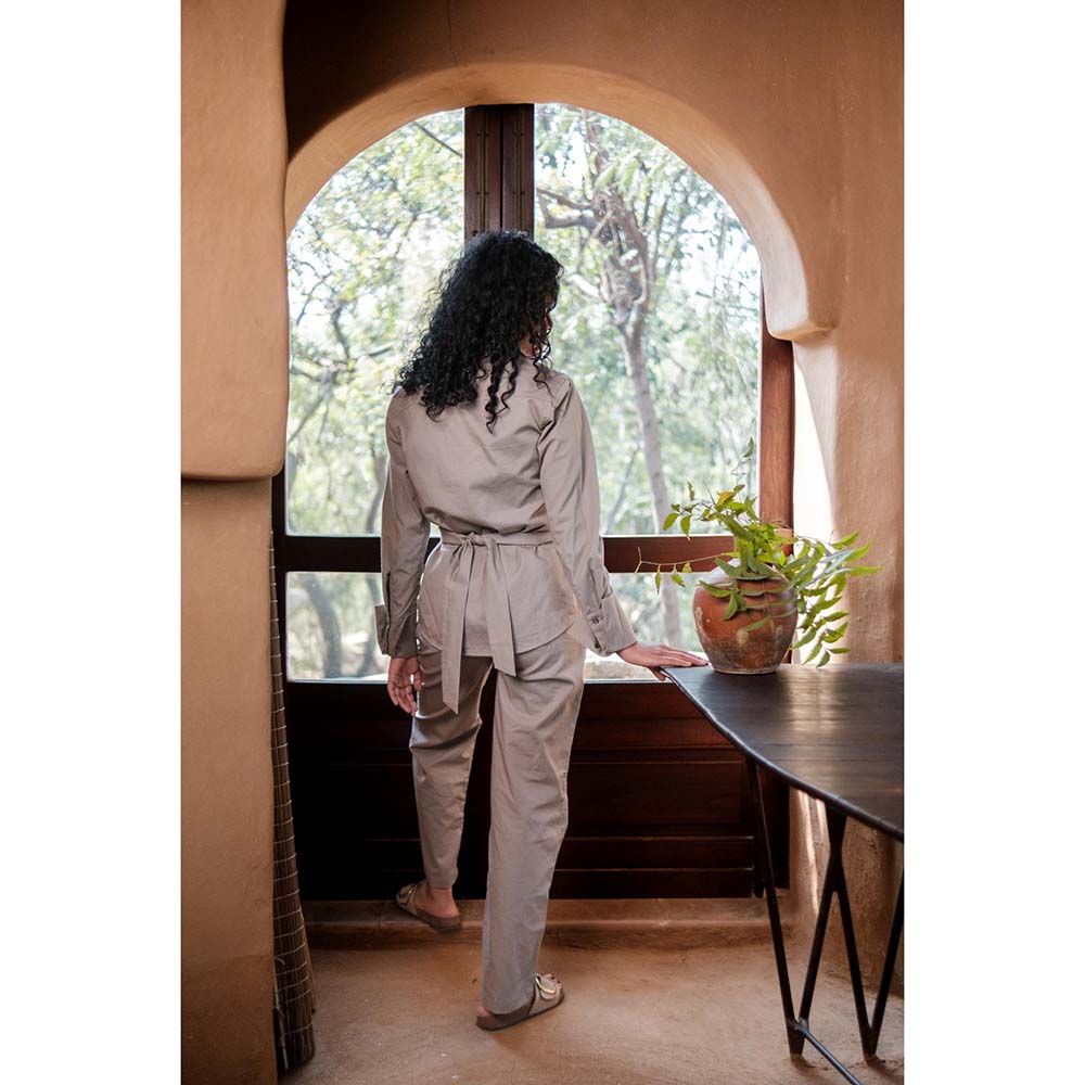 The Terra tribe Grey Nara Front Knot Shirt