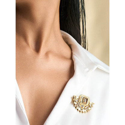 Aulerth White & Yellow Amelia Brooch by JJ Valaya
