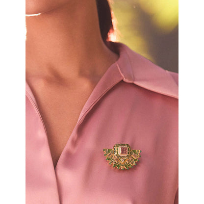 Aulerth Green & Beige Rumeli Brooch by JJ Valaya
