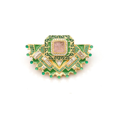 Aulerth Green & Beige Rumeli Brooch by JJ Valaya