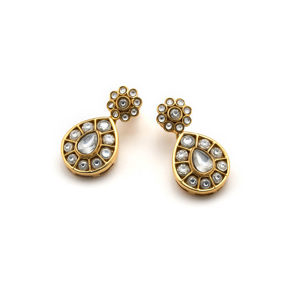 Aulerth White Rosa Kundan Drops by Suneet Varma