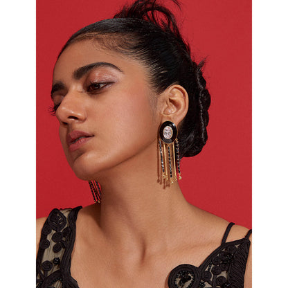 Aulerth White & Black Numisma Fringe Drops Earrings by Shivan & Narresh