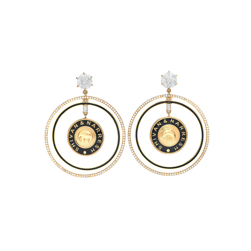 Aulerth White & Black Numisma Annular Hoops Earrings by Shivan & Narresh