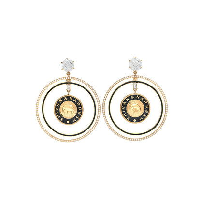 Aulerth White & Black Numisma Annular Hoops Earrings by Shivan & Narresh