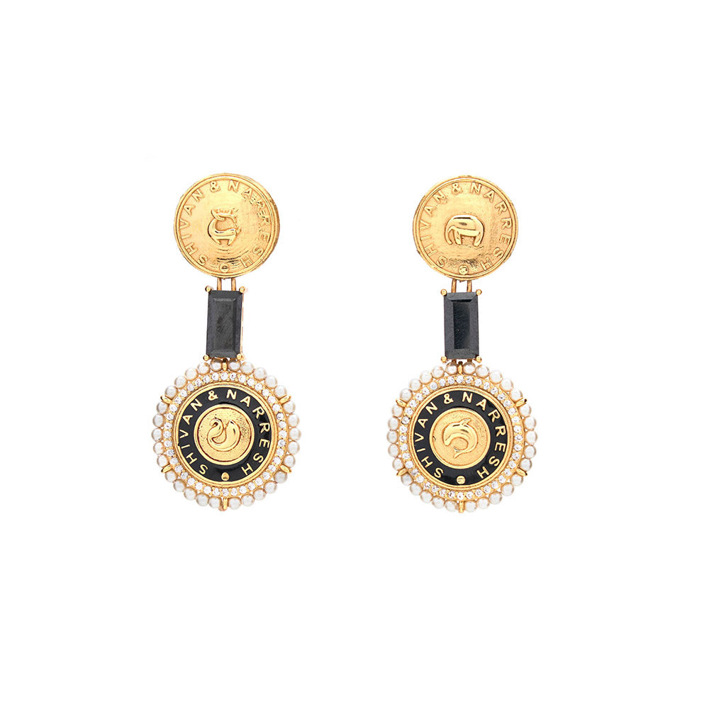 Aulerth Black & Gold Numisma Duo Drops Earrings by Shivan & Narresh