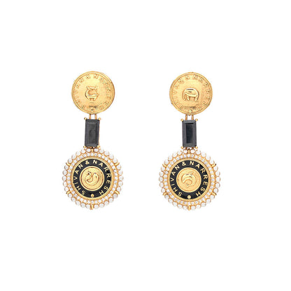 Aulerth Black & Gold Numisma Duo Drops Earrings by Shivan & Narresh