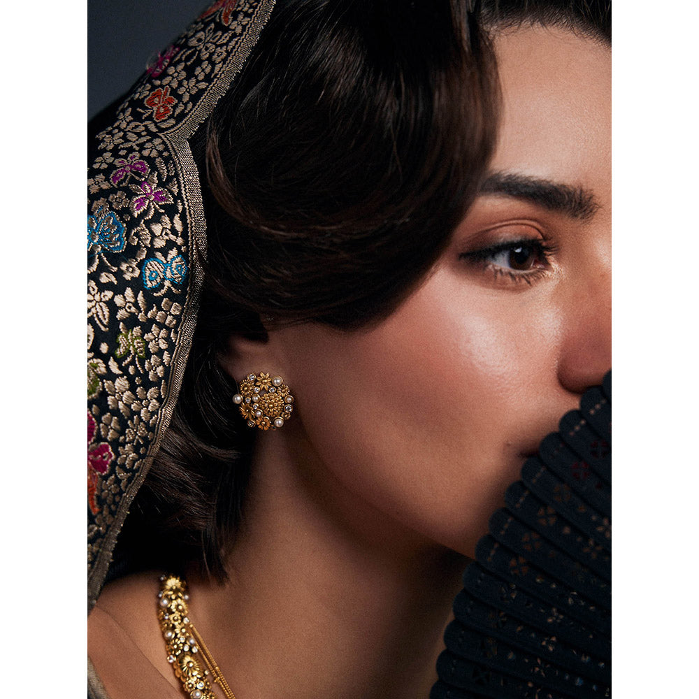 Aulerth White & Gold Opaline Perla Studs by Ekaya banaras