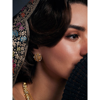 Aulerth White & Gold Opaline Perla Studs by Ekaya banaras