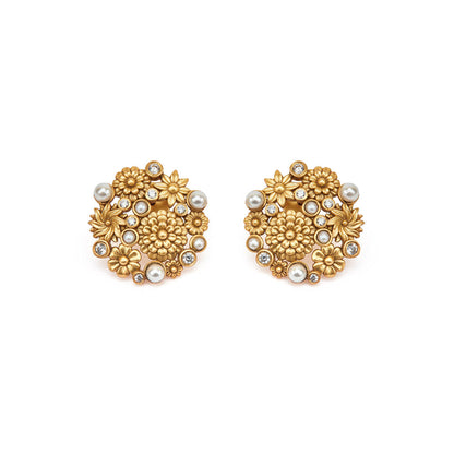 Aulerth White & Gold Opaline Perla Studs by Ekaya banaras