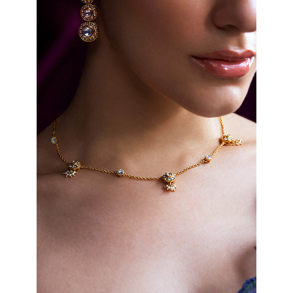 Aulerth White & Gold Pakeezah Dainty Kundan Necklace by Suneet Varma