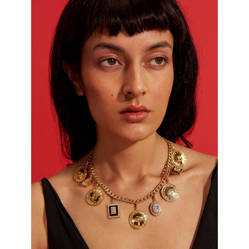 Aulerth Gold & White Numisma Charm Necklace by Shivan & Narresh