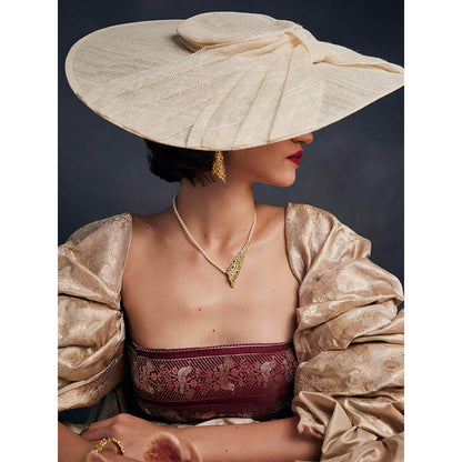 Aulerth White & Gold Opaline Statement Necklace by Ekaya banaras