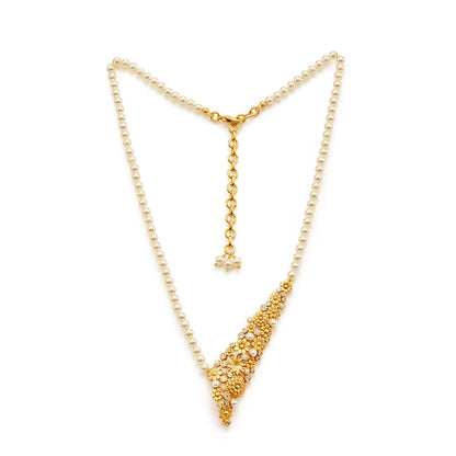 Aulerth White & Gold Opaline Statement Necklace by Ekaya banaras