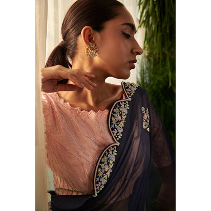 Tilsim by Sagarika Mehrotra Navy Blue Bell Saree with Stitched Blouse