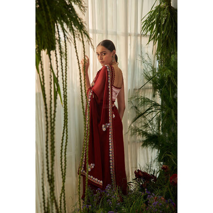 Tilsim by Sagarika Mehrotra Maroon Amaryllis Saree with Stitched Blouse