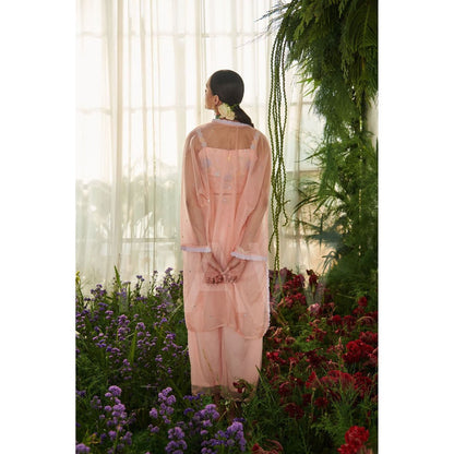 Tilsim by Sagarika Mehrotra Pink Gladiolus Crop Top with Palazzo and Shrug (Set of 3)