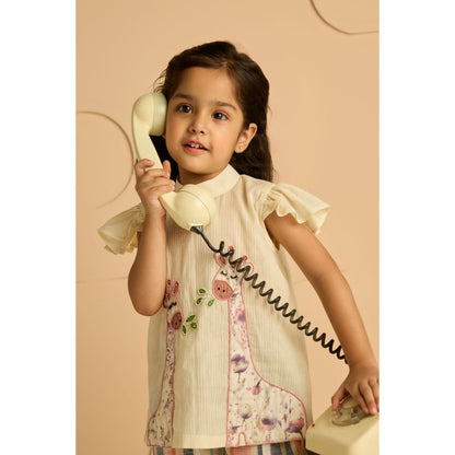Tilsim by Sagarika Mehrotra Girls Giraffe Co-Ord Cream (Set of 2)
