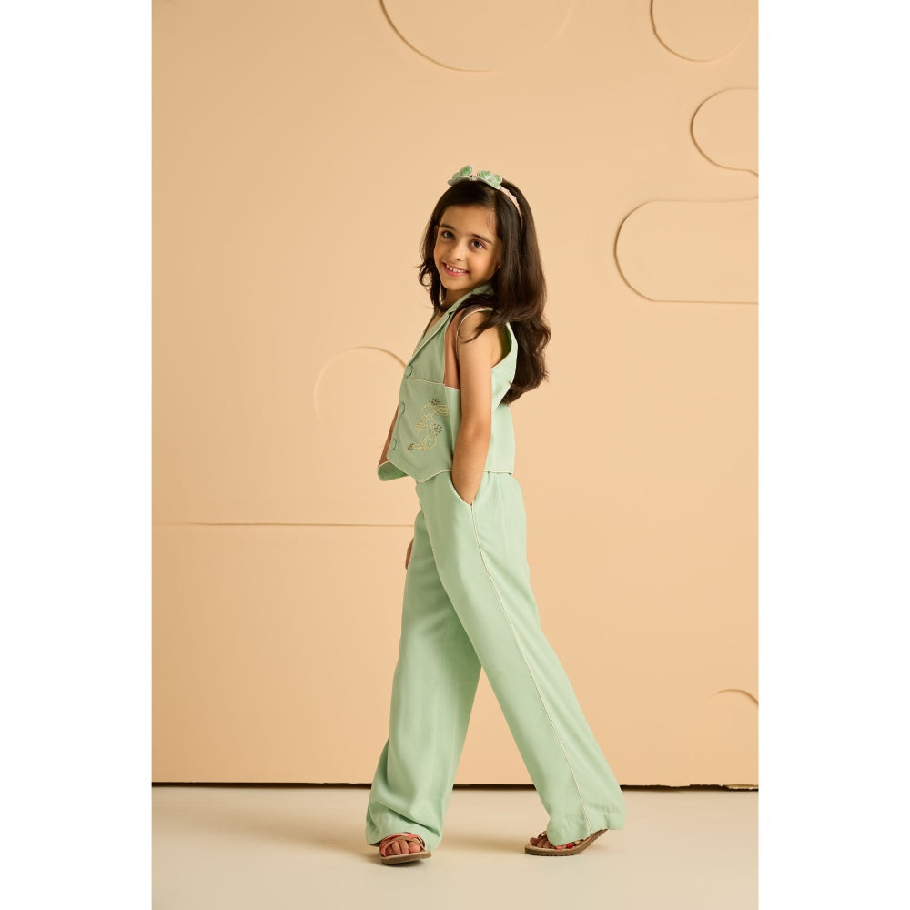 Tilsim by Sagarika Mehrotra Girls Woodland Hare Co-Ord Green (Set of 2)