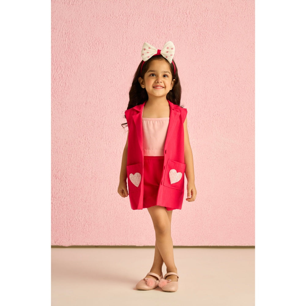 Tilsim by Sagarika Mehrotra Girls Peppy Heart Co-Ord Pink (Set of 3)