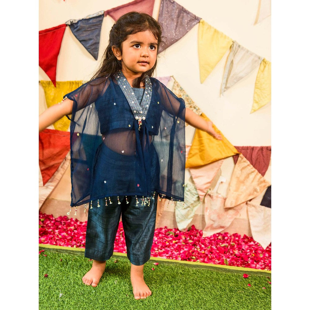 Tilsim by Sagarika Mehrotra Navy Blue Sparkle Kaftan Kurta with Pant & Slip (Set of 3)