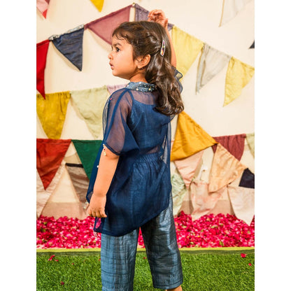 Tilsim by Sagarika Mehrotra Navy Blue Sparkle Kaftan Kurta with Pant & Slip (Set of 3)