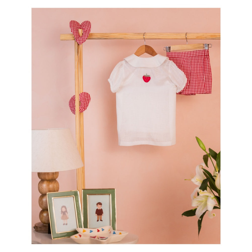 Tilsim by Sagarika Mehrotra White Strawberry Charm Top & Shorts