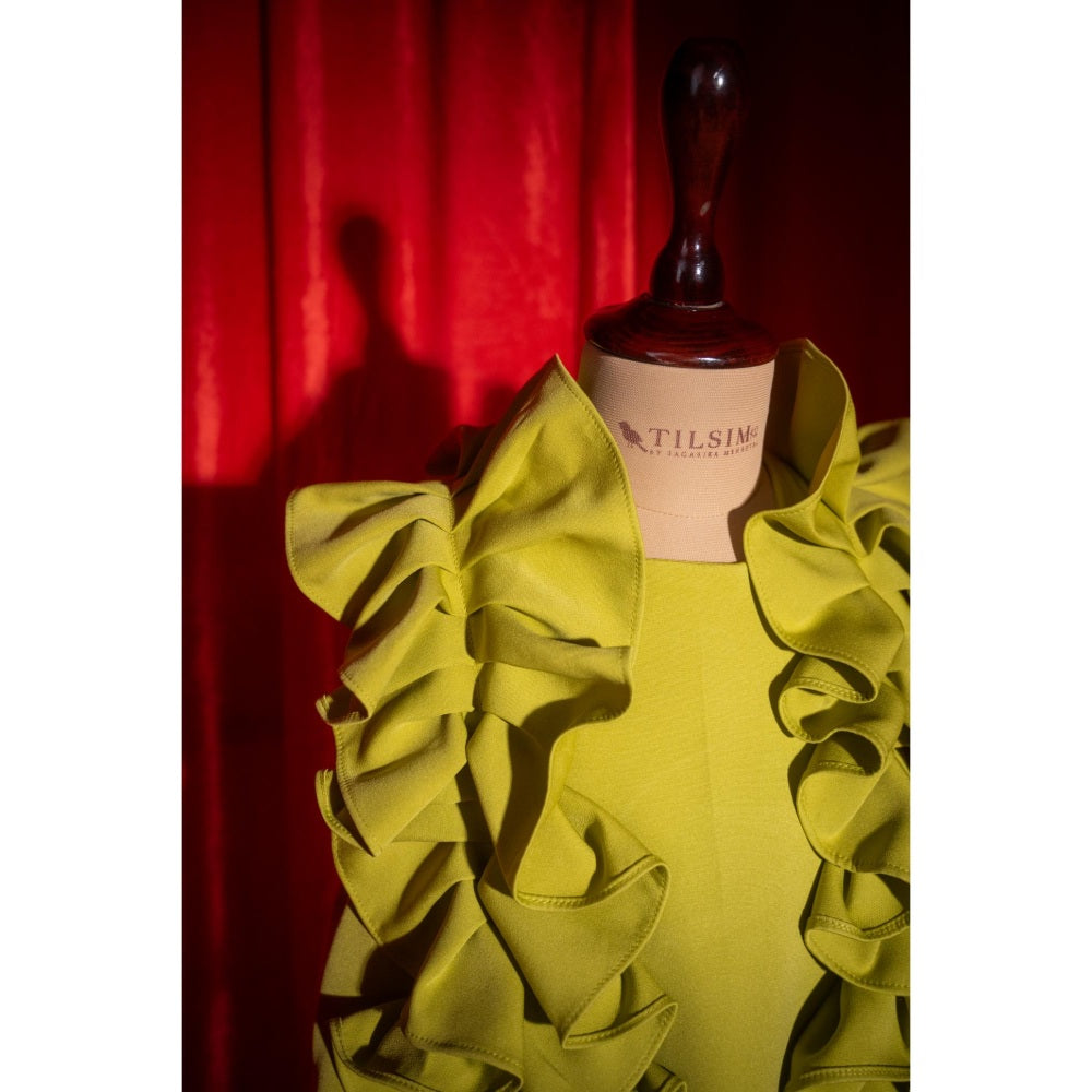 Tilsim by Sagarika Mehrotra Green Ruffle Dress