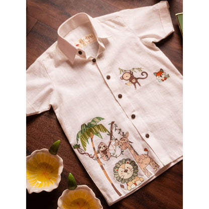 Tilsim by Sagarika Mehrotra Boy Off White Jungle Roar Shirt