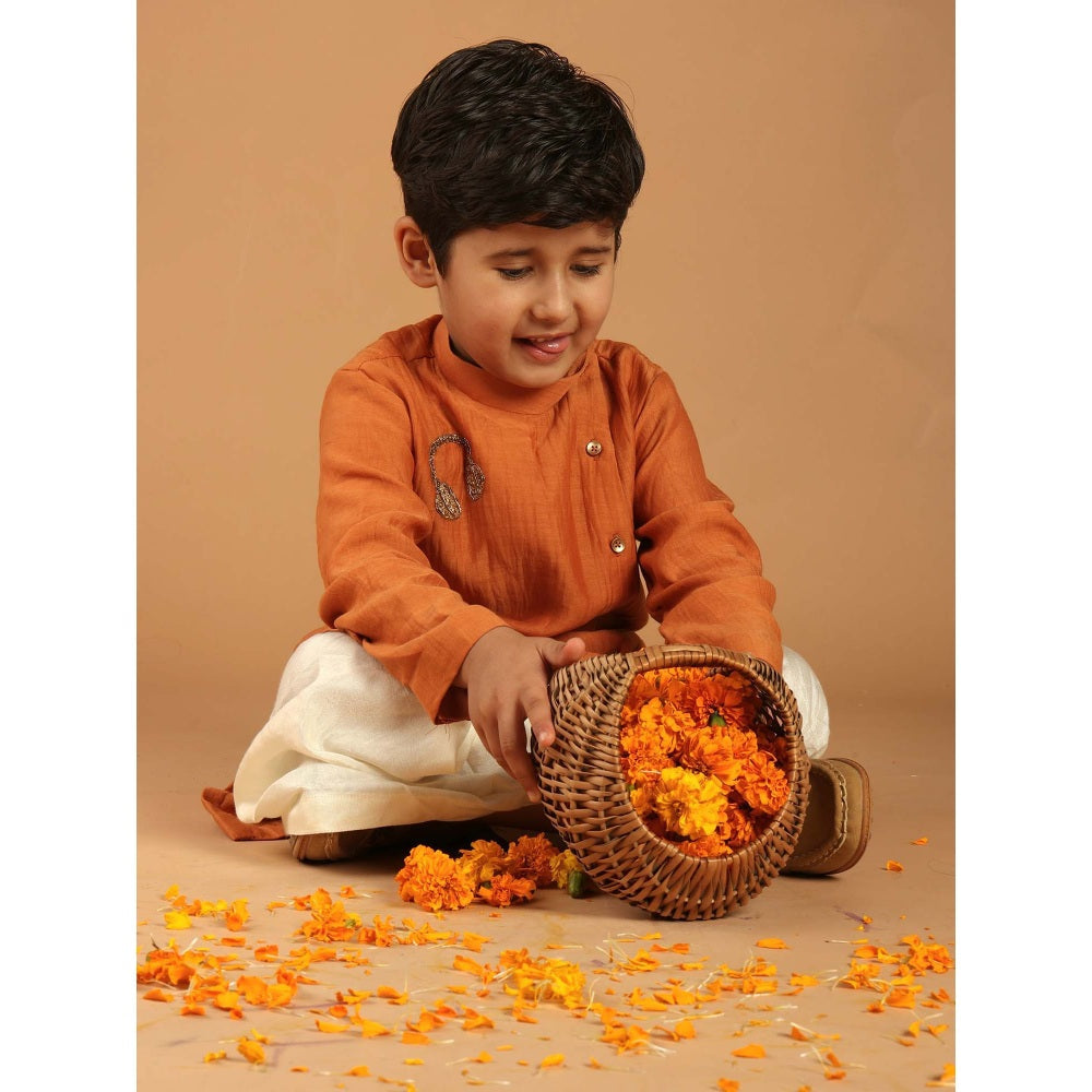 Tilsim by Sagarika Mehrotra Noor Orange Hand Embroidery Kurta And Pyjama