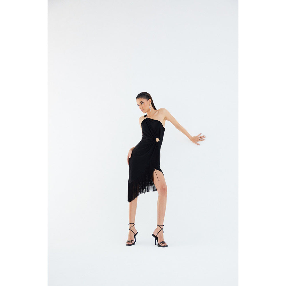 TISHARTH BY SHIVANI Black Cut Out High Slit Dress