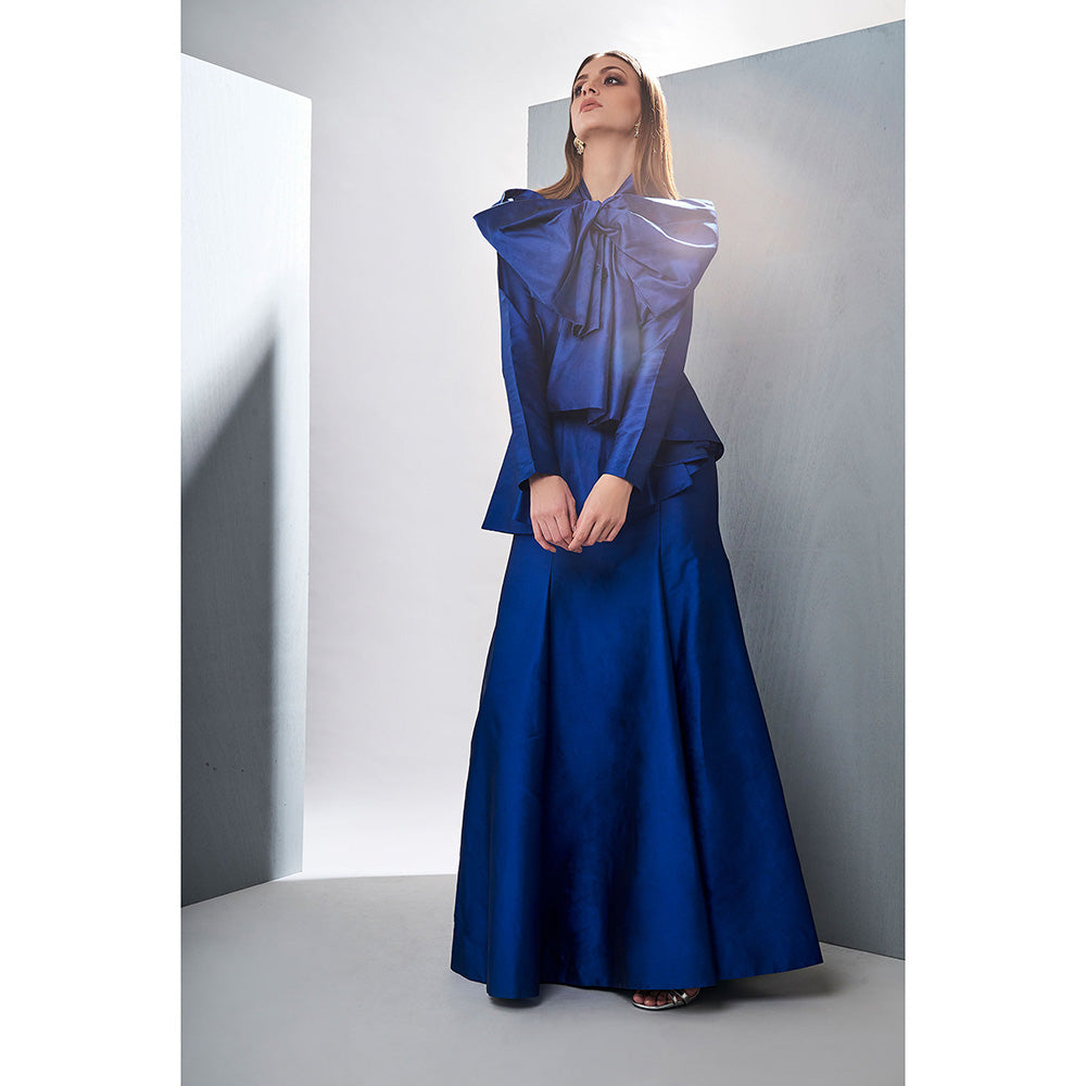 TISHARTH BY SHIVANI Blue Taffeta Silk Gown