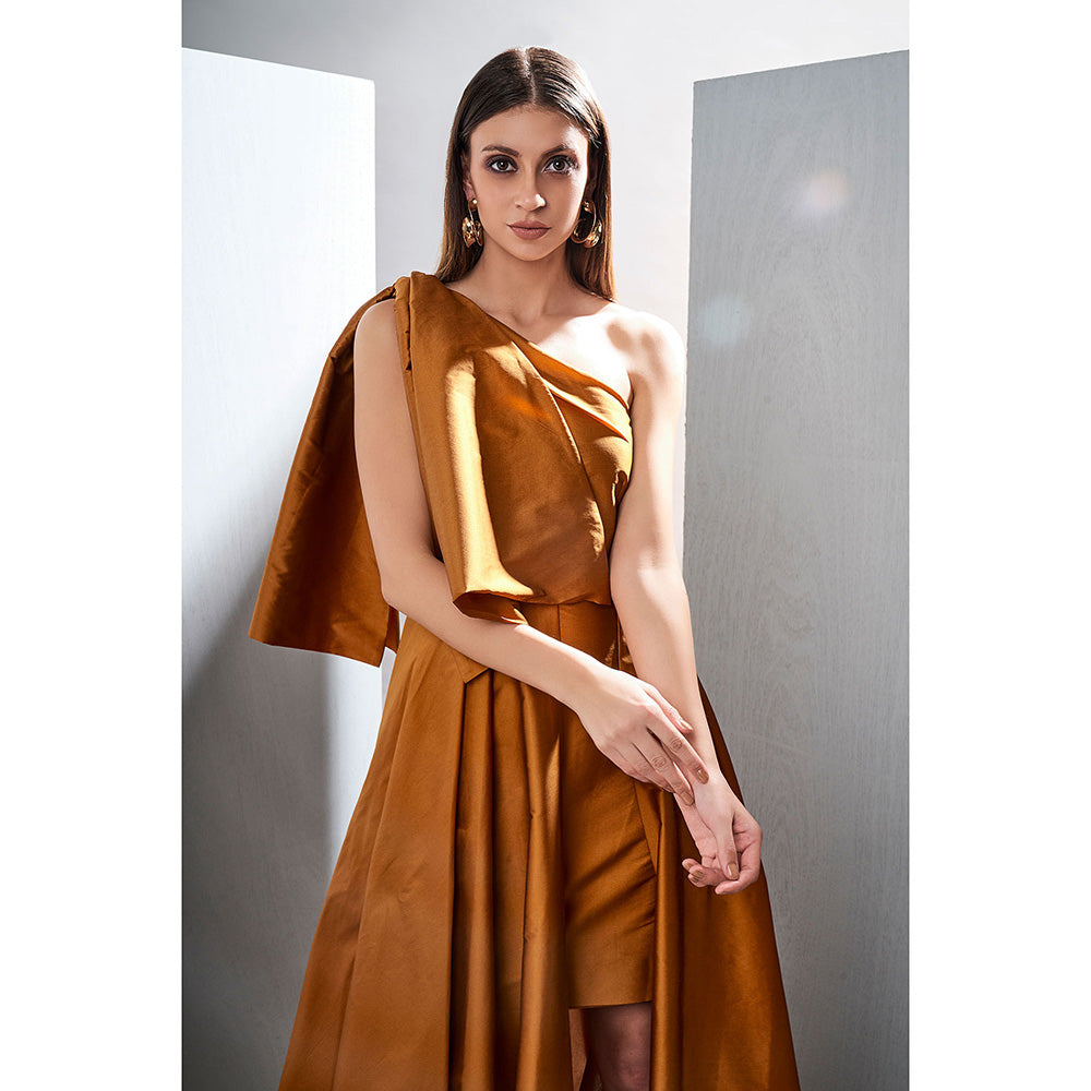 TISHARTH BY SHIVANI Bronze Taffeta Silk Gown
