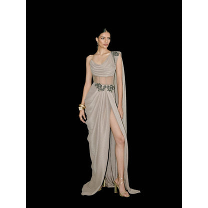 TISHARTH BY SHIVANI Silver Drape Corset Style Gown